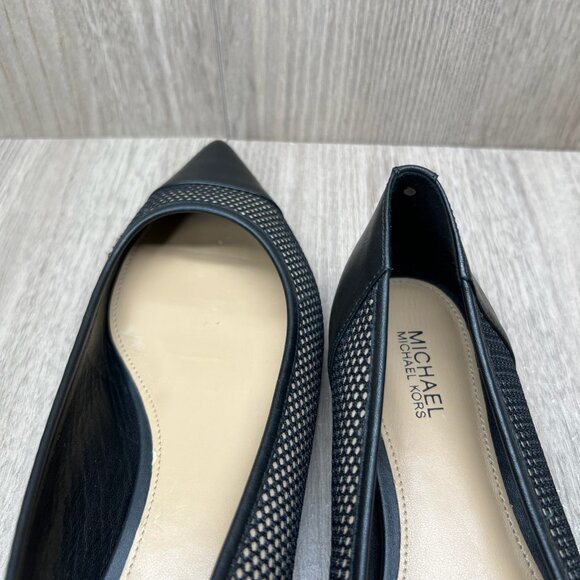 Michael Kors Leilah Flats Womens 6M Leather Mesh Pointed Toe Slip-On Shoes Black - Picture 8 of 11